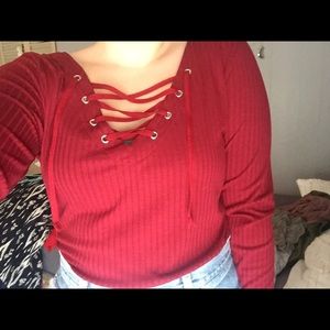Red stringy long sleeve